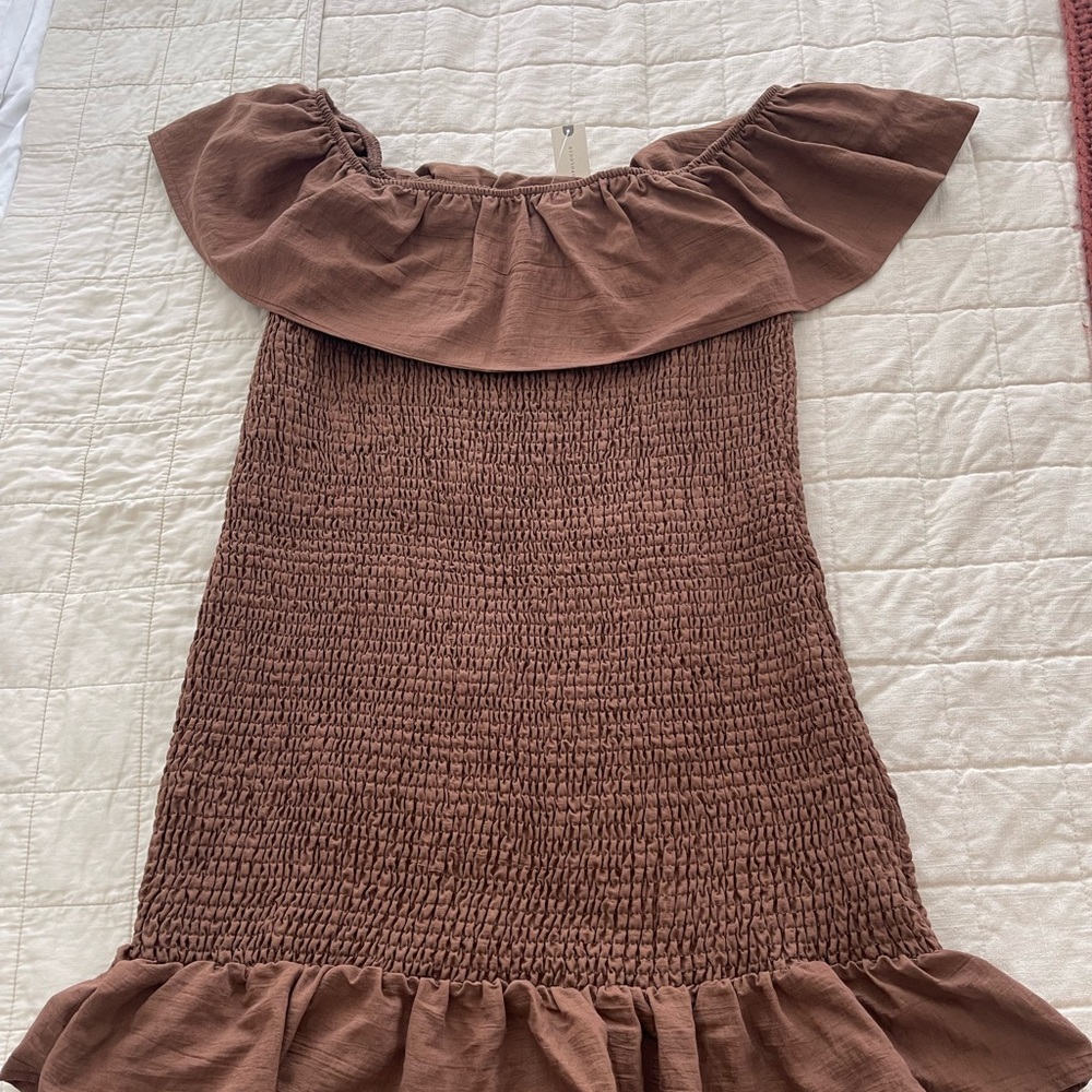 NWT Anthropologie Brown Off-Shoulder smocked Dress size xl